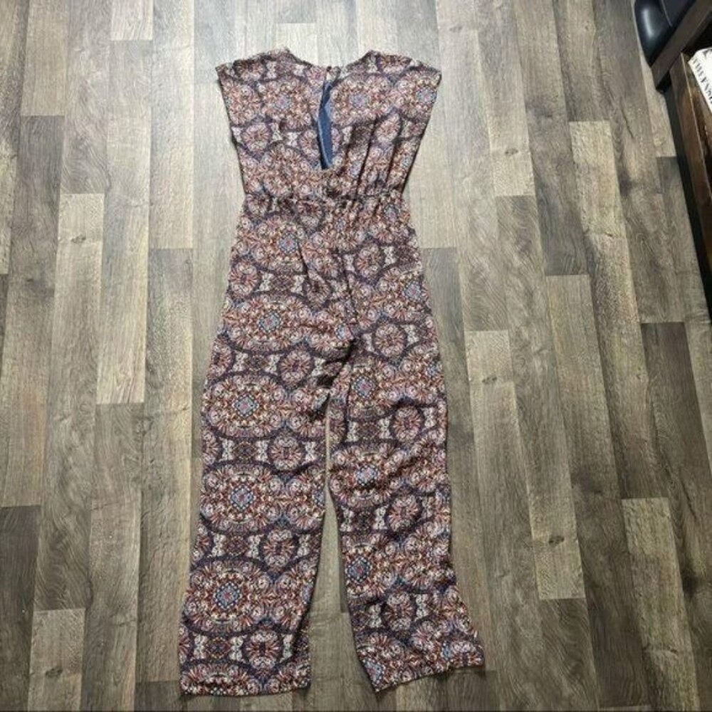 Multicolor Cap Sleeve Boat Neck Palazzo Jumpsuit Geometric Print Size M - Picture 9 of 11